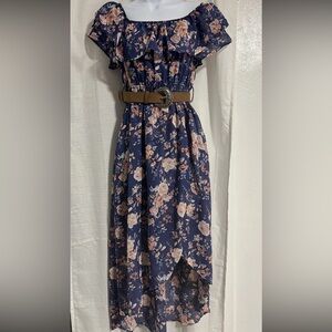 Romantic Off Shoulder/flutter sleeve Floral Midi Dress Cottagecore Wedding S